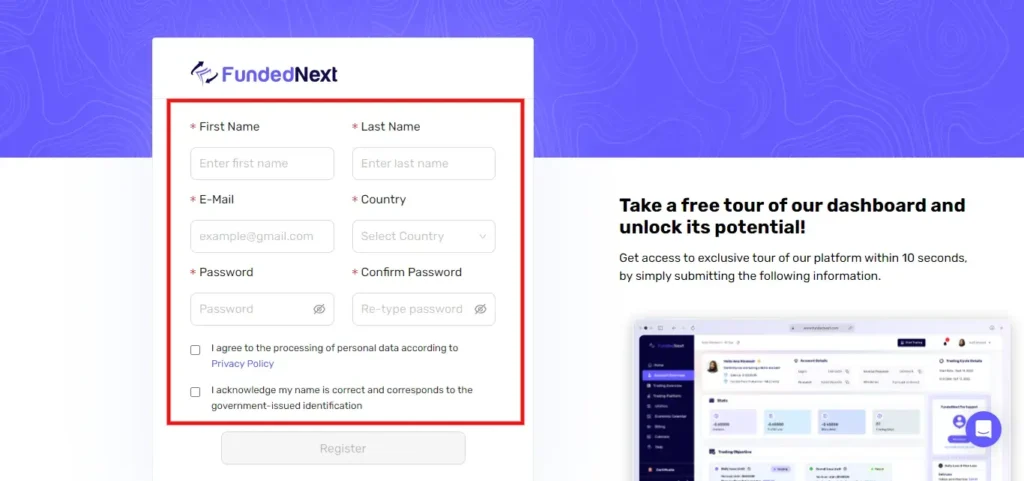 FundedNext SignUp Process