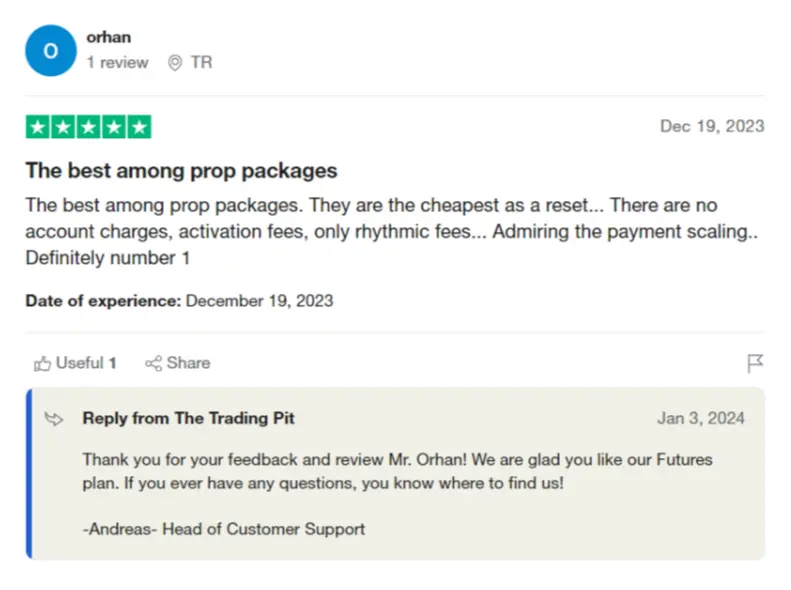 Review 3 on The Trustpilot for The Trading Pit