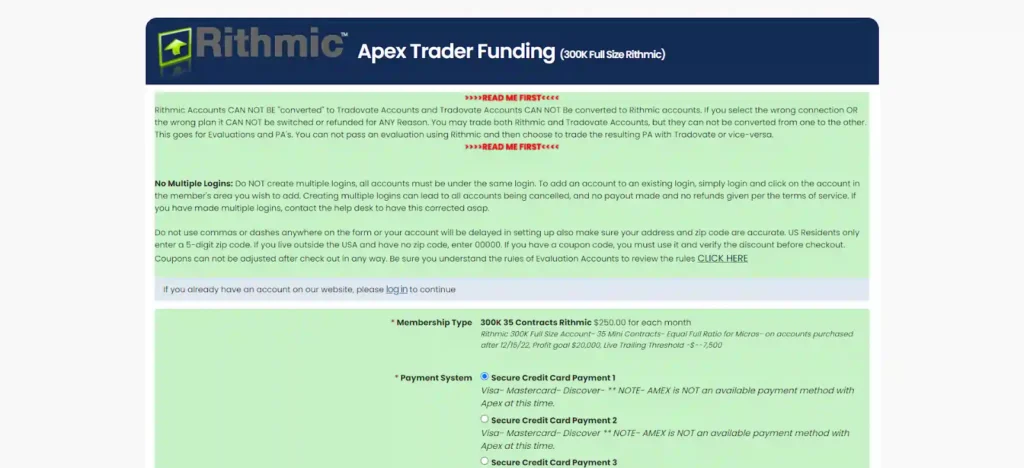 Apex Trader Funding Proceed to checkout