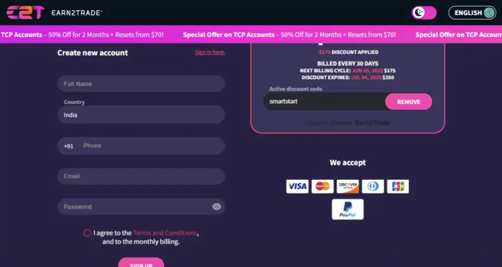 Earn2Trade Checkout