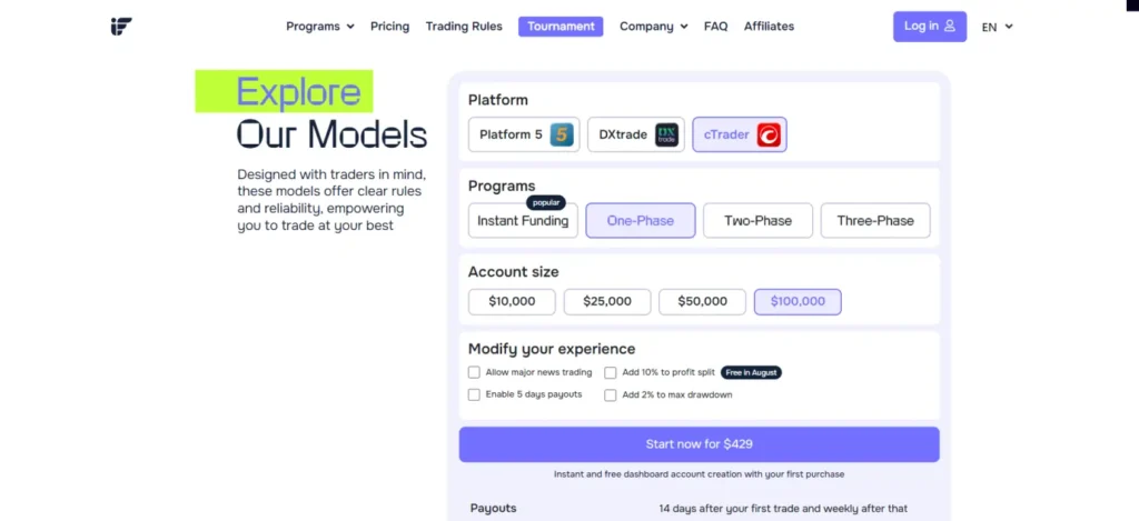 Instant Funding account size