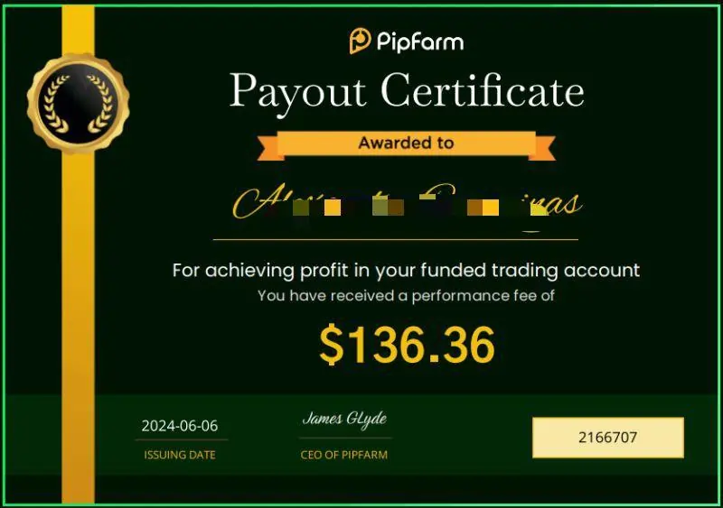 Payout Certificates of PipFarm