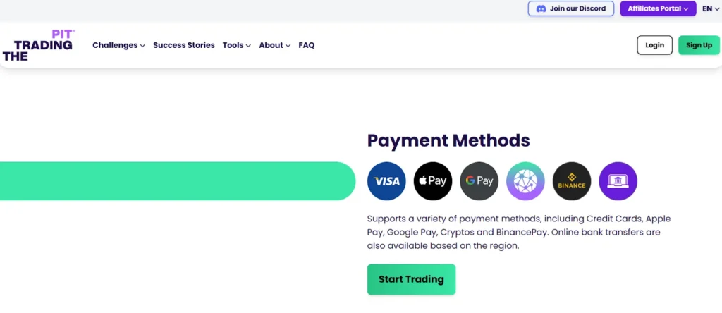 The Trading Pit Payment Methods