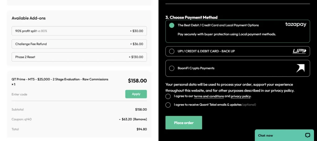 Quant Tekel Payment & Payout Methods